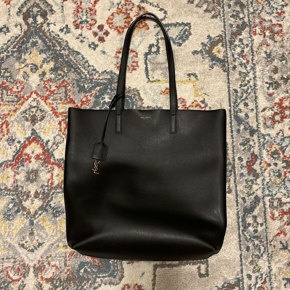 SAINT LAURENT North/South Leather Shopping Bag Tote w/ pouch - Picture 10 of 16